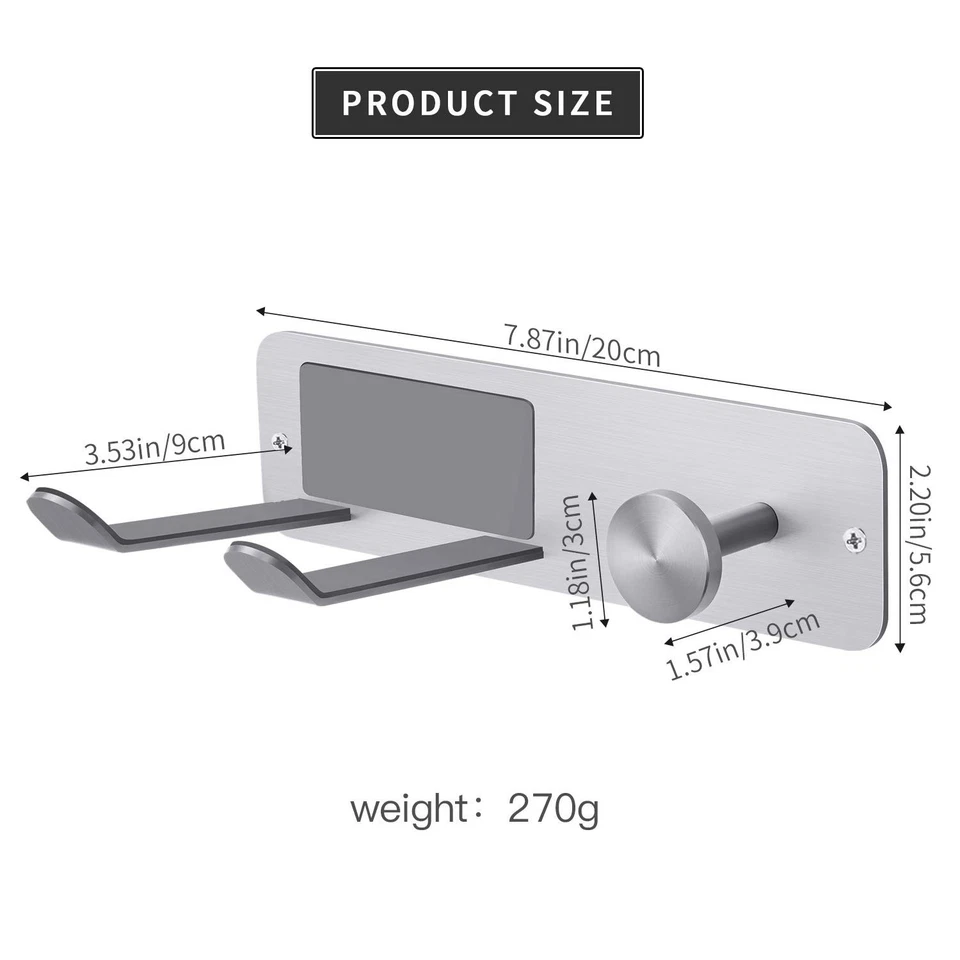 Soporte Secador de Pelo Montado en la Pared, Acero Inoxidable Autoadhesivo Secador Soporte... Foto 4 de 4