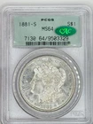 1881 S Morgan Silver Dollar $1 OGH PCGS CAC MS64 Old Green Holder