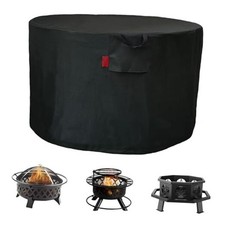 Outdoor Waterproof Fire Pit Cover, Round 600D Heavy Duty Black Fire Bowl