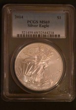 2014 1oz Silver Eagle Coin PCGS MS69 Walking Liberty .999  Silver - GRADED 