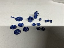 Dollhouse Miniature Blue Speckled Graniteware Set Of 17