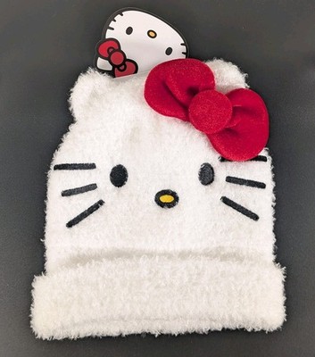 Hello Kitty Sanrio Beanie White Red Velvet Bow One Size Fits Most Brand NEW