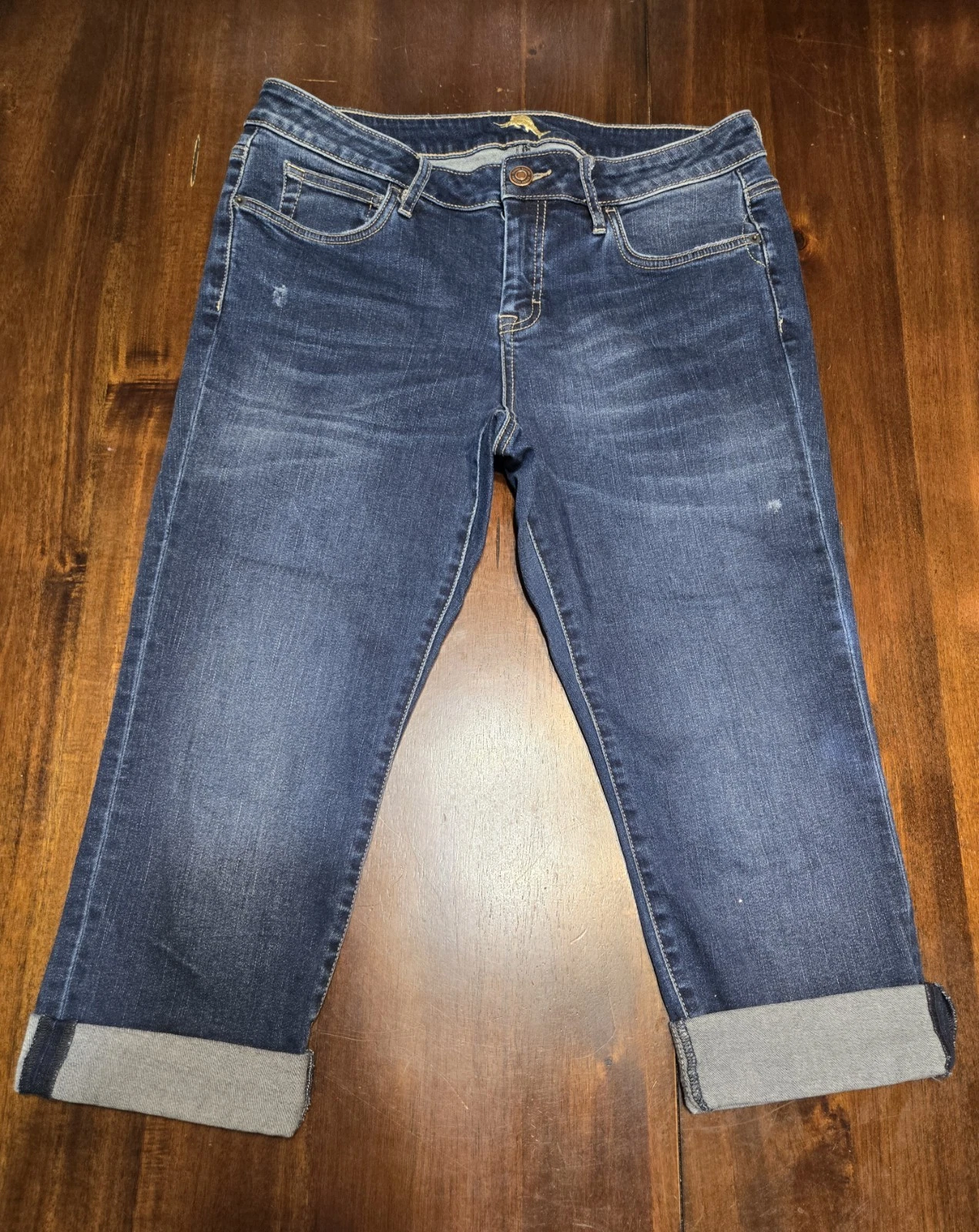 Tommy Bahama Cropped Denim Capri Cuffed Pants Womens 30" Midrise Blue Beach Luxe