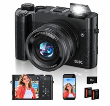 5K Compact Digital Camera 6x Optical Zoom Built-In Flash Wi-Fi Black 3"