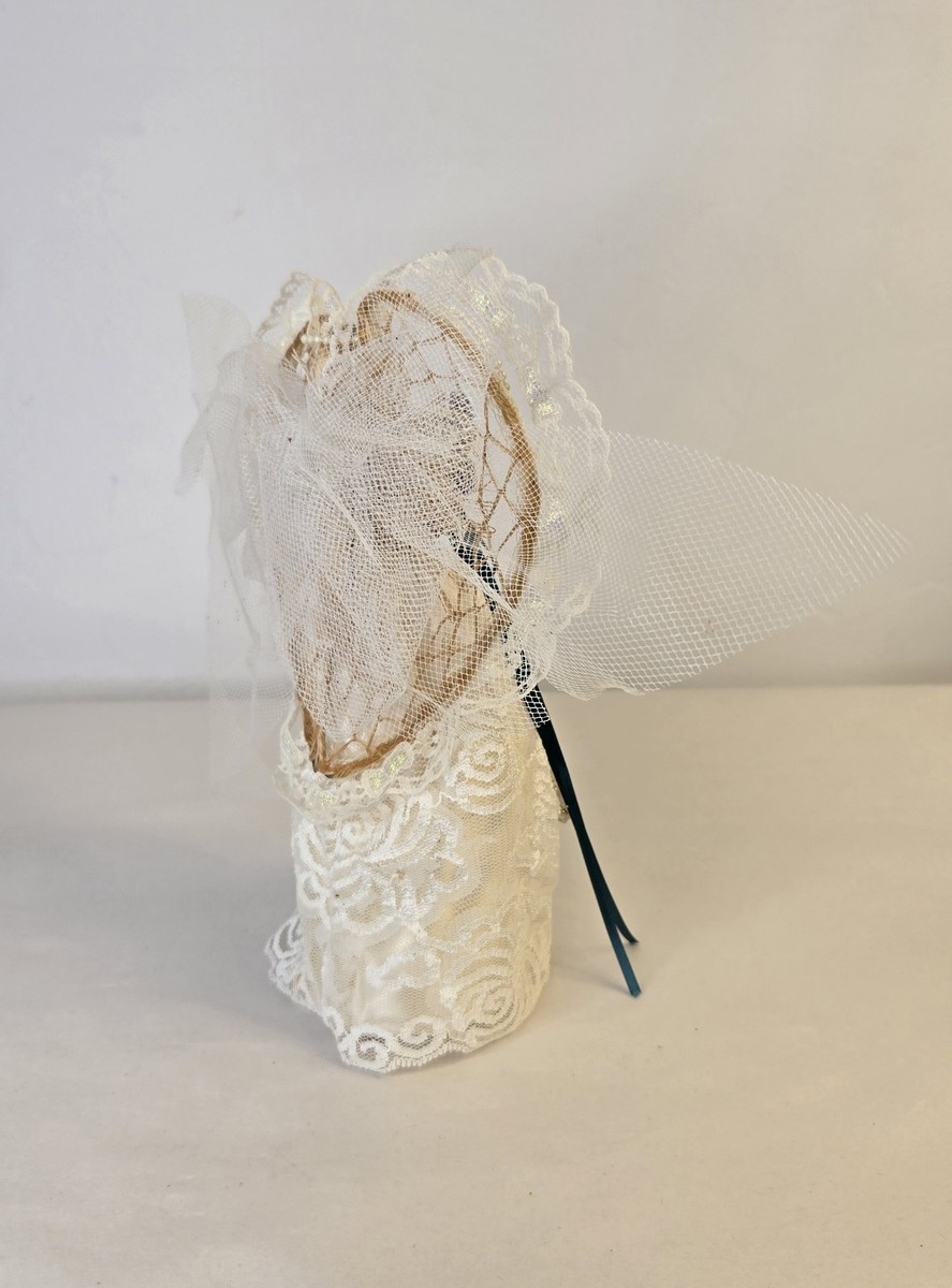 Vintage Handmade Lace Ribbon & Corn Silk Angel Tree Topper