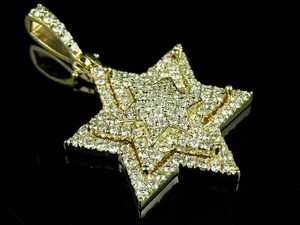 Authentic Real Moissanite 3.50Ct Round Cut Star Of David Pendant 14K Yellow Gold Plated