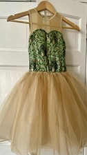 Girls Curtain Call Dance Costume Ballet Tutu Size CME Green Sequin Gold Skirt