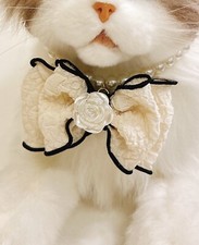 Cute Pet Dog Cat Pearl Collar Ivory Bow Camellia Jewellery Dogs Necklace Size S