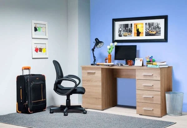 Munik Sonoma Oak Office Computer Study Desk With Storage Drawers and Cupboard