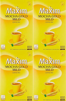 4 PACK Maxim Mocha Gold Mild Coffee Mix Korean Instant Coffee Mix 100 Sticks
