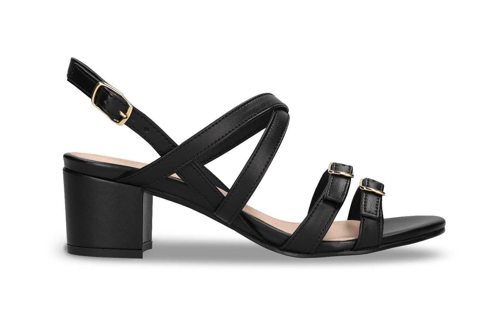 Zapatos veganos tacón de mujer sandalias negro en apple skin tirantes al tobillo
