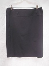 blk career skirt pencil stretch wide mid waistband belt loop below knee 14 MINT