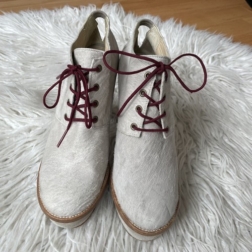 Opening Ceremony Chantal 5 Platform Suede Pony Hair Pearl Gray Ankle Boots 37.5 - Picture 3 of 12