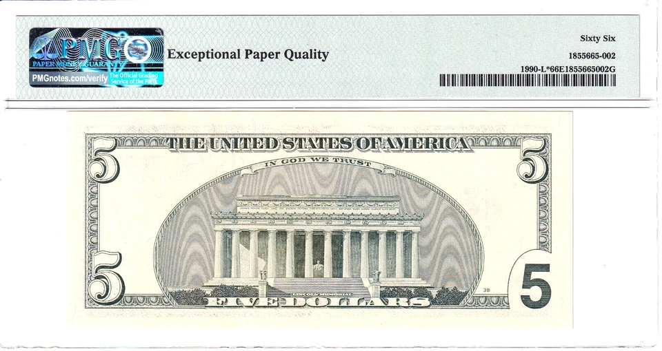 2003 $5 FRN San Francisco **STAR** Low 320k Print PMG 66EPQ #DL03444464* - Image 2 of 2