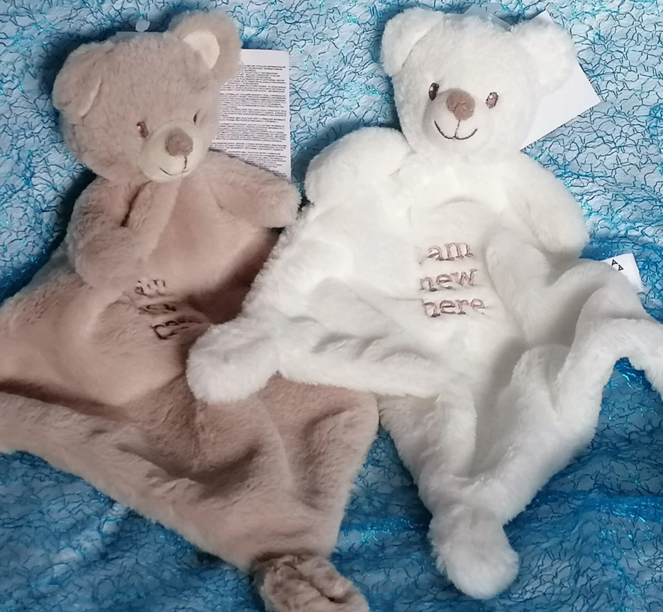 C&A Schmusetuch Kuscheltuch Baby Bär weiß braun "I am new here" NEU