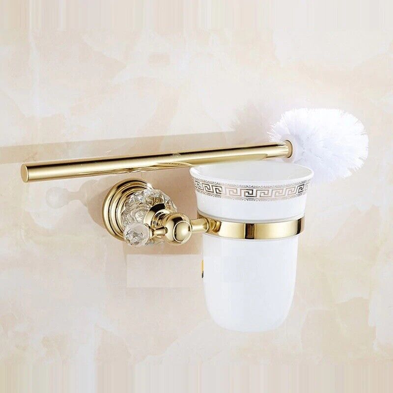 Luxury Crystal Bathroom Accessories Gold Polished Brass Wall Bath