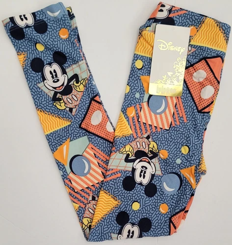 LuLaRoe Girls L/XL Leggings Disney Collab Blue w/ MultiColors Mickey Mouse NEW