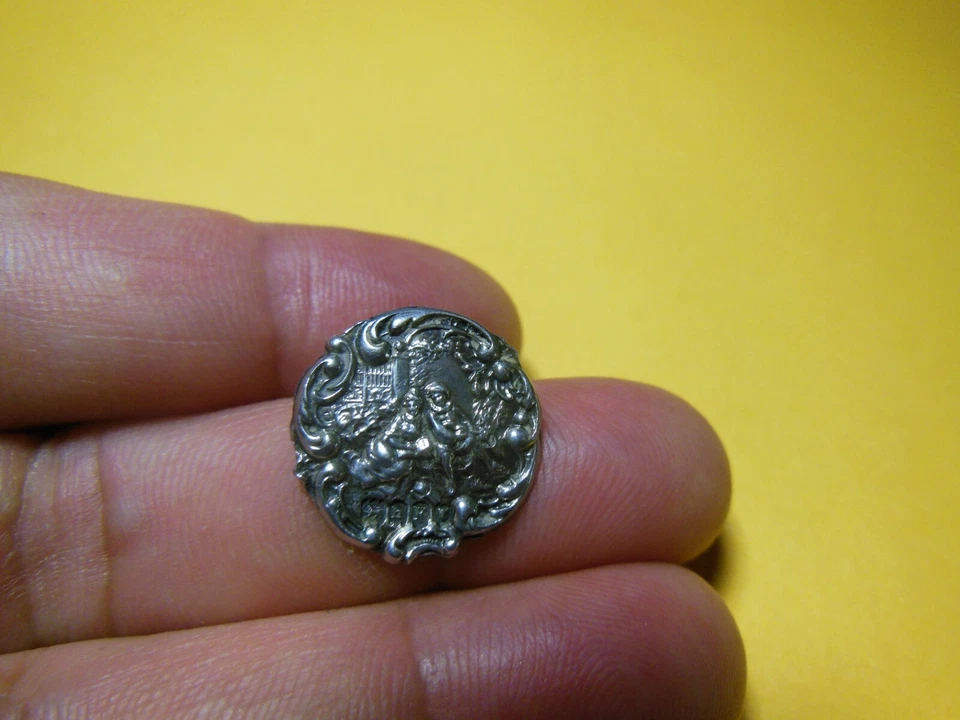Edwardian solid Silver antique button from 1903 loving couple 16 mm - Image 3 of 4