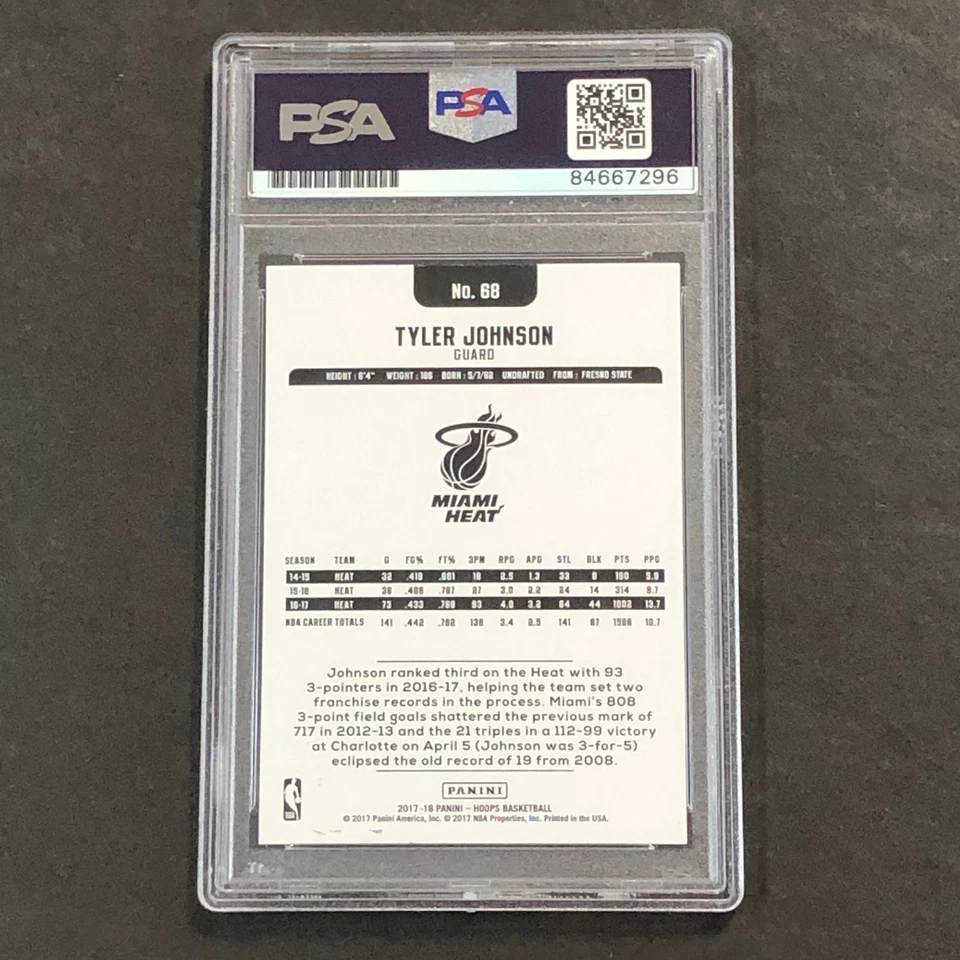 2017-18 NBA Hoops #68 Tyler Johnson Signed Card AUTO 10 PSA Slabbed Heat - Image 2 of 2