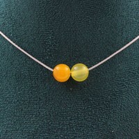 Steine Und Mineralien. Halskette 2 Perlen Sardonyx Gelb 8 Mm Kette Aus Edelstahl