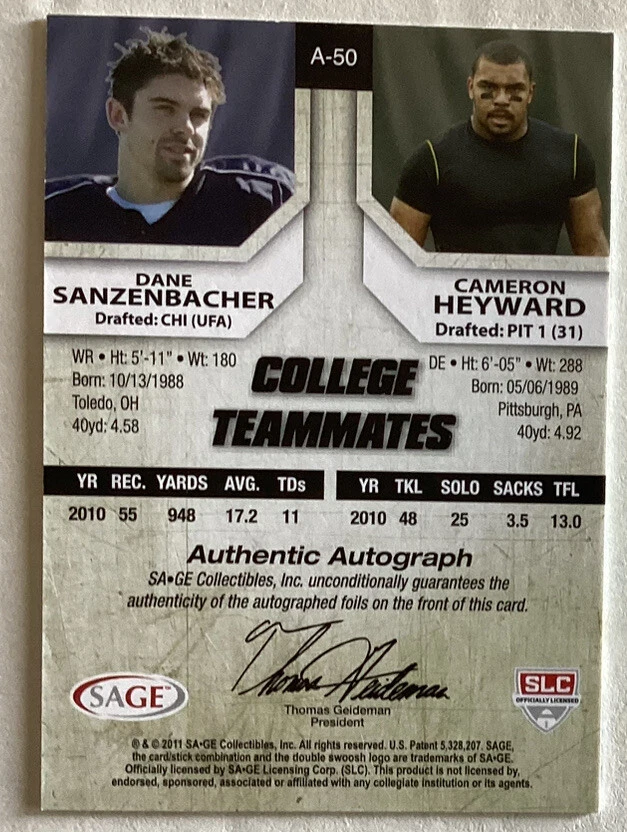 Ohio State Cameron Heyward Rookie 2011 Sage Dual Auto 43/200 Steelers - Image 2 of 2
