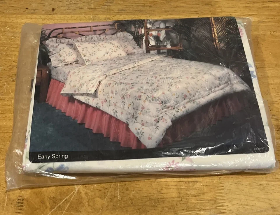 Sábana plana completa vintage JCPenney 2 fundas de almohada flores florales de primavera temprana EE. UU. Foto 3 de 4