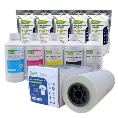 CALCA A3 DTF Film Rolls Printing Starter Supply Pack (CMYKW Ink Powder A3 Film)