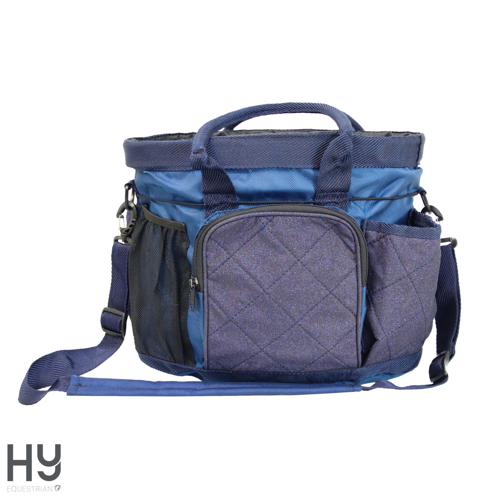 NAVY Glitzy Grooming Bag by Hy Equestrian   Zip Pockets  Reinforced Base Glitter