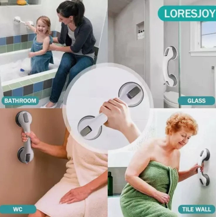 MANIGLIA DI SOSTEGNO CORRIMANO ANTISCIVOLO VASCA DOCCIA SUPPORTO VENTOSA - Immagine 4 di 4