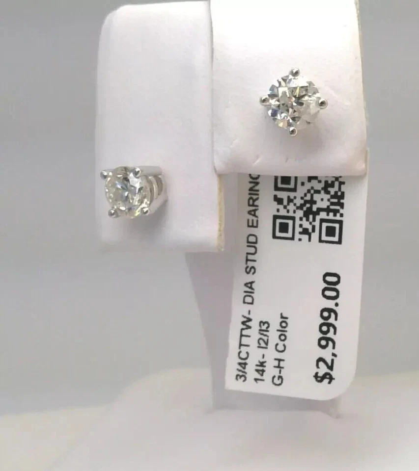 БЕЛОЕ золото 14 карат! Серьги-гвоздики с сертифицированными подлинными бриллиантами 3/4 карата карат - Изображение 3 из 3