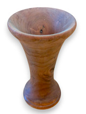 Solid Burl Wood Hand Turned Carved Stem Vase Matte Finish 6.5''