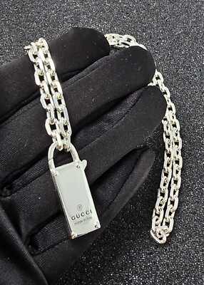アクセサリー OLD GUCCI Silver Padlock Necklace Gucci Trademark Sterling Silver Padlock Necklace YBB79634200100U