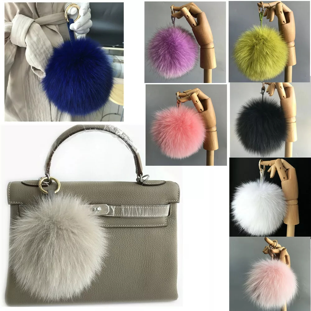 15cm/6"- Real Fox Fur Ball Pom pom Car Phone Keyring Bag Charm Pendant  Keychain