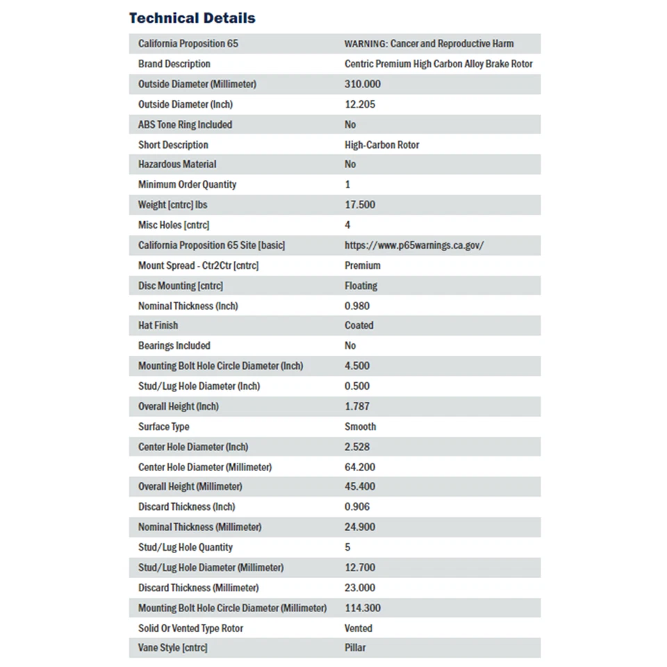 Freno de disco StopTech Centric Premium rotor de alto carbono delantero para 04-08 Acura TL Foto 2 de 4