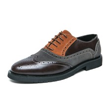 Mens Leather Brogues Smart Casual Lace Up Oxford Work Office Brogue Shoes Size