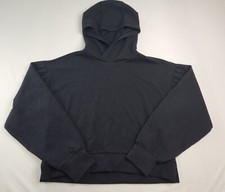 All in Motion Womens Black Textured Crop Hoodie Sweatshirt Size S Cropped Length