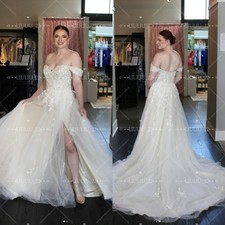 Classic Wedding Dress With High Split Side Off Shoulder Sweep Train Bridal Gowns