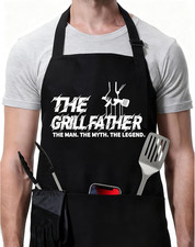 Funny Black Chef Aprons for Men Adjustable BBQ Grill Kitchen Cooking Aprons with