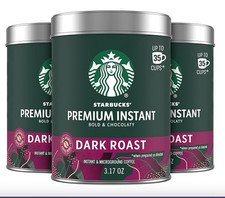 Starbucks Premium Instant Coffee, Dark Roast Coffee, Arabica Beans, Three 3.17oz
