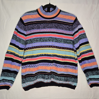 Koret Womens Sz.Lg. Ramie Blend Knitted Striped  Turtle Neck Multi Color Sweater