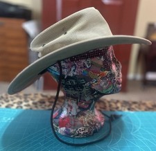 BARMAH 1057 Canvas Drover Hat Khaki Safari Air Flow Suede Band Australia LARGE