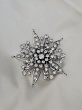 Vintage Silvertone Rhinestone Star Brooch Riveted Starburst Medium