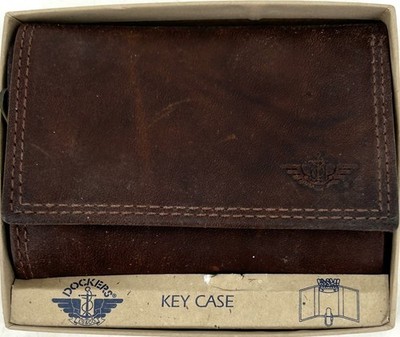 Dockers Full Grain Leather Key Holder Case USA Vintage Brown - NEW