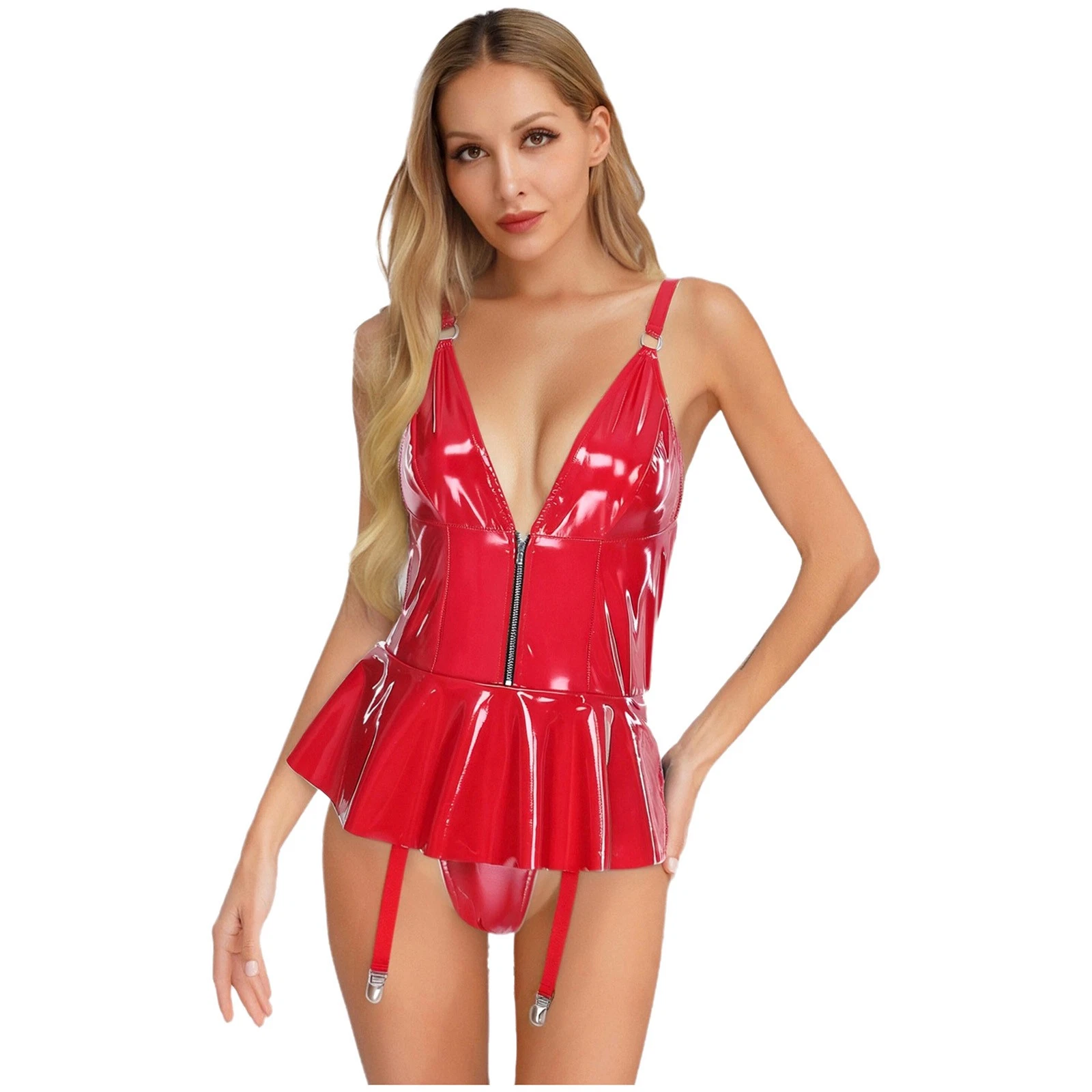 Abito donna pelle scollo V davanti zip dietro stringato clubwear per San Valentino