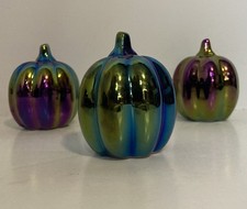 NWT Target Bullseye 3 Mini Purple Dark Iridescent Ceramic Pumpkin Fall Halloween