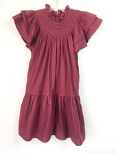 Pinch Womens Small Dress Pink Cotton Smocked Neck Short Flutter Sleeve