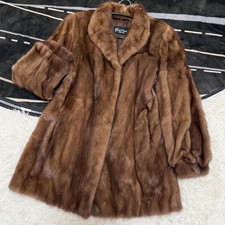 Cappotto SAGA VISONE marrone Demi Buff pelliccia visone lunghezza media taglia 13 foderato Giappone