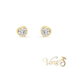 14K Yellow Gold Heart Stud Earrings with Cubic Zirconia, 6mm