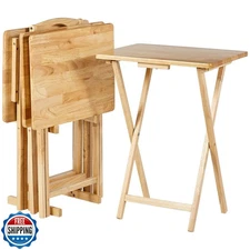 Amazon Basics Classic Foldable TV Dinner Tray Table with Storage Rack, 14.6 L