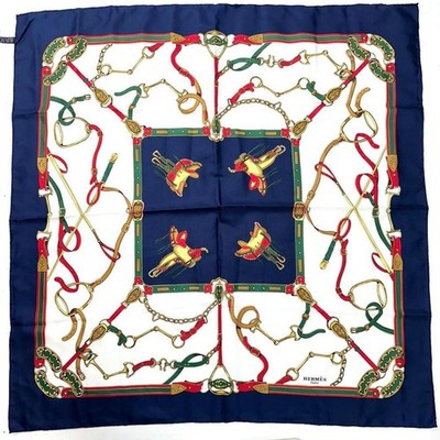 Hermes Carre 90 Silk Scarf Navy Excellent